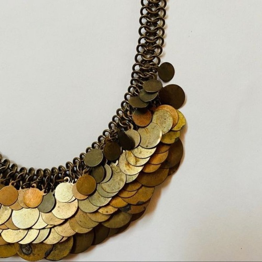 Vintage Brass Necklace Gypsy Costume Adjustable Jewelry Chain Mail Necklace - Picture 4 of 12